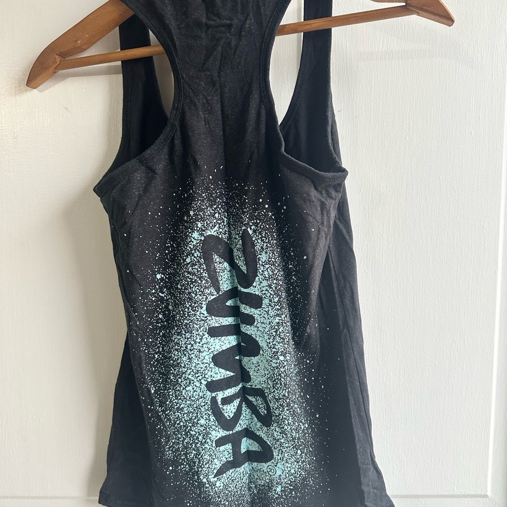 Zumba Fitness Black Tank with Aqua Graphic